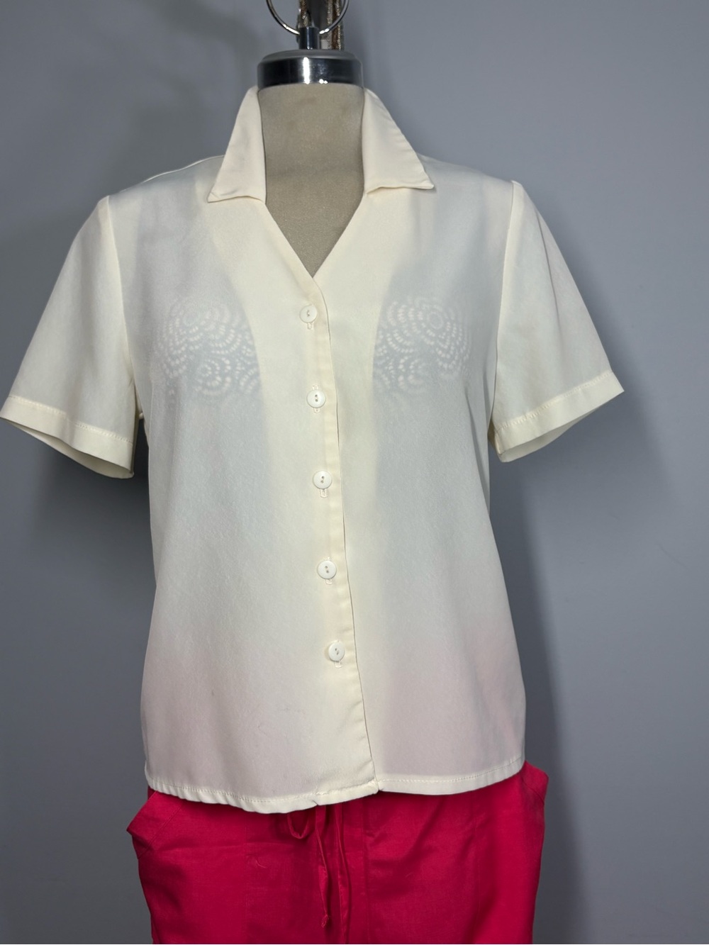 Classic Cream Short-Sleeve Button-Down Shirt